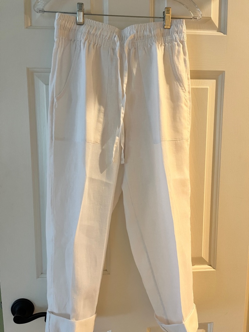 Sigrid Olsen White Wide-Leg Drawstring Linen Pants..NWOT